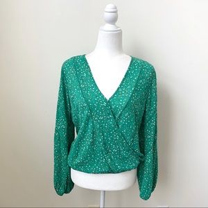 Sienna Sky Green Floral Surplice Top